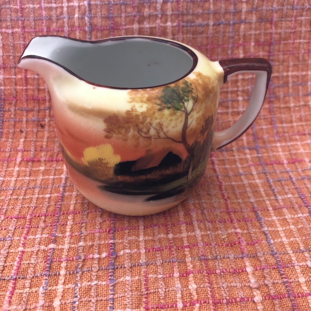 Vintage Hand-Painted Noritake M Creamer Pitcher in Orange and Brown